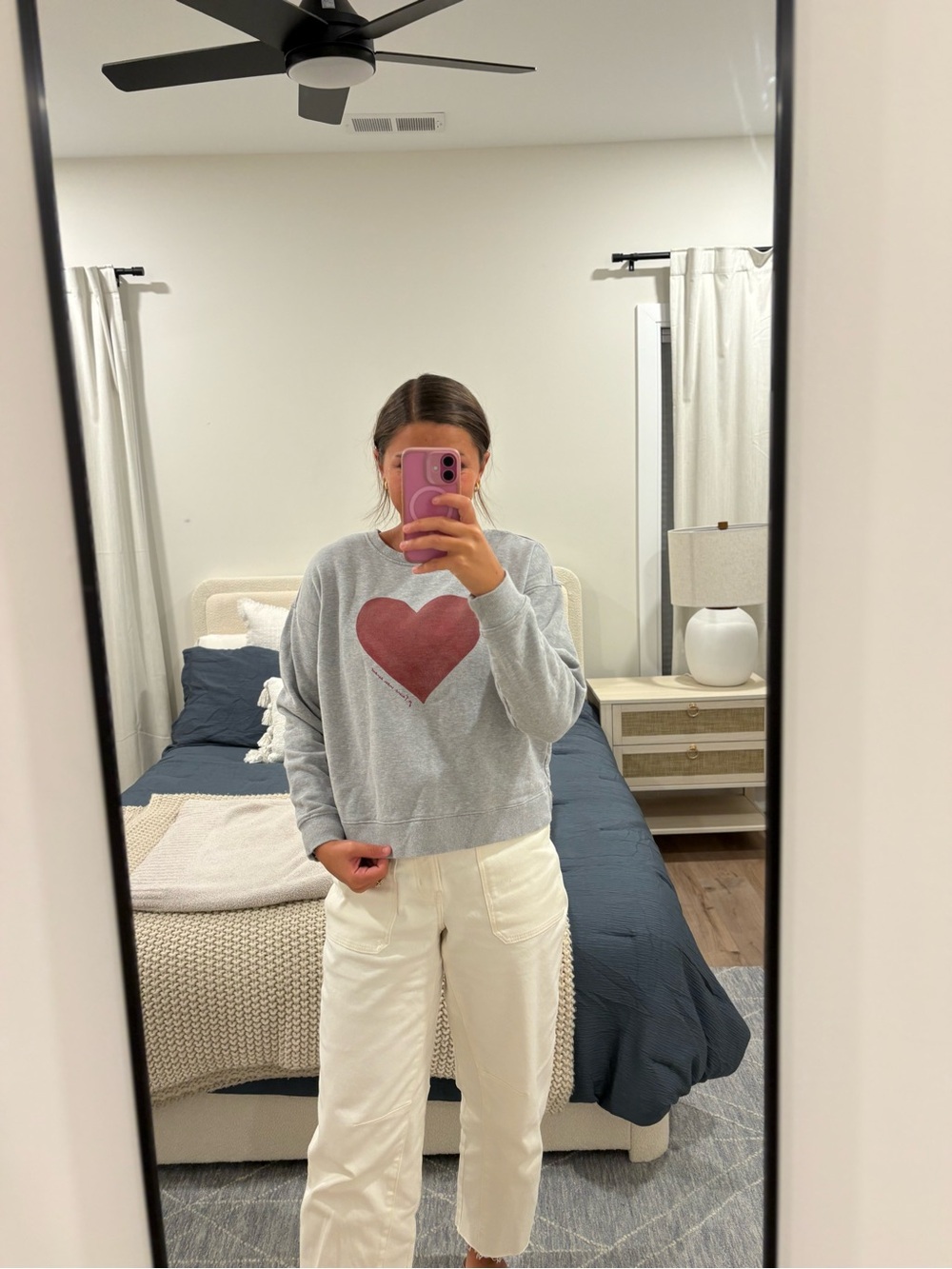 Pact Organic Cotton Fleece Crew Sweatshirt (Watercolor Hearts) in Gray